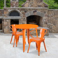 Flash Furniture CH-51090TH-2-18ARM-OR-GG 30" Round Metal Table Set in Orange